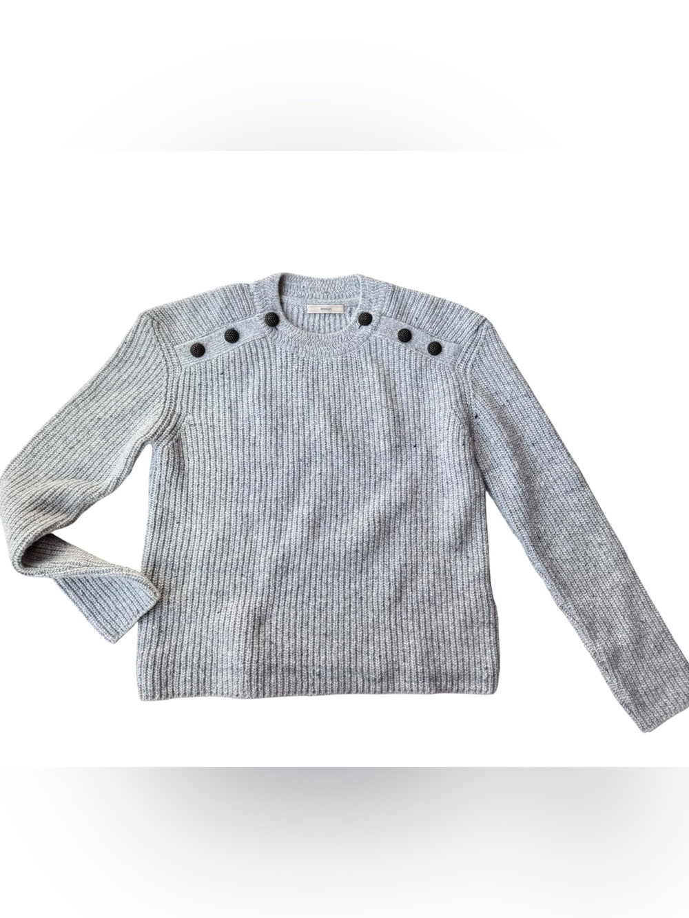 Sessun Magellan Gray Ribbed Button-Shoulder Sweater Medium